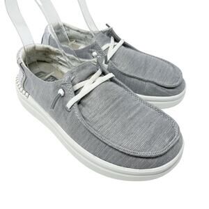 Hey Dude Gray/White Wendy Rise Slip Ons Lace Up Women's Size 7 Moc Toe EUC